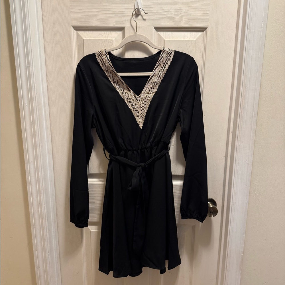 Black Long Sleeve Dress with Crochet Detail